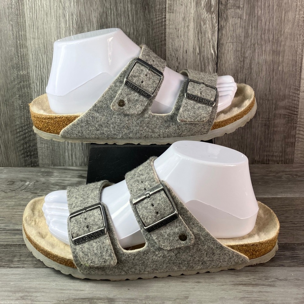 Birkenstock Arizona Grey Wool Felt Shearling Lined Sandals Size 39 L8 M6